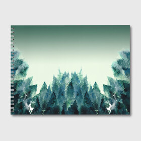Альбом для рисования с принтом акварельный лес градиент , 100% бумага
 | матовая бумага, плотность 200 мг. | Тематика изображения на принте: акварель | горы | деревья | дымка | ели | лес | нрадиент | олень | отражение | природа | рисунок | силуэты