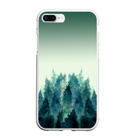 Чехол для iPhone 7Plus/8 Plus матовый с принтом акварельный лес градиент , Силикон | Область печати: задняя сторона чехла, без боковых панелей | Тематика изображения на принте: акварель | горы | деревья | дымка | ели | лес | нрадиент | олень | отражение | природа | рисунок | силуэты