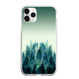 Чехол для iPhone 11 Pro Max матовый с принтом акварельный лес градиент , Силикон |  | акварель | горы | деревья | дымка | ели | лес | нрадиент | олень | отражение | природа | рисунок | силуэты