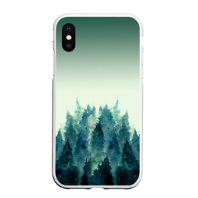 Чехол для iPhone XS Max матовый с принтом акварельный лес градиент , Силикон | Область печати: задняя сторона чехла, без боковых панелей | акварель | горы | деревья | дымка | ели | лес | нрадиент | олень | отражение | природа | рисунок | силуэты
