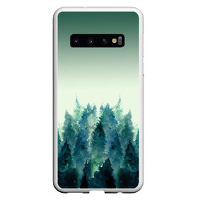 Чехол для Samsung Galaxy S10 с принтом акварельный лес градиент , Силикон | Область печати: задняя сторона чехла, без боковых панелей | Тематика изображения на принте: акварель | горы | деревья | дымка | ели | лес | нрадиент | олень | отражение | природа | рисунок | силуэты