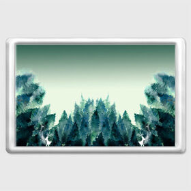Магнит 45*70 с принтом акварельный лес градиент , Пластик | Размер: 78*52 мм; Размер печати: 70*45 | акварель | горы | деревья | дымка | ели | лес | нрадиент | олень | отражение | природа | рисунок | силуэты