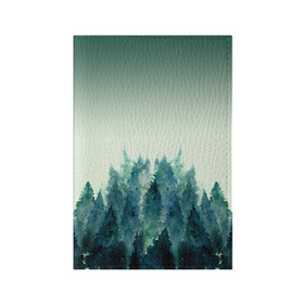 Обложка для паспорта матовая кожа с принтом акварельный лес градиент , натуральная матовая кожа | размер 19,3 х 13,7 см; прозрачные пластиковые крепления | акварель | горы | деревья | дымка | ели | лес | нрадиент | олень | отражение | природа | рисунок | силуэты