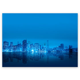 Поздравительная открытка с принтом вид на ночной мегаполис , 100% бумага | плотность бумаги 280 г/м2, матовая, на обратной стороне линовка и место для марки
 | вид | здания | мегаполис | многоэтажки | ночной город | отражение | смог | туман