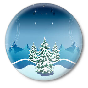 Значок с принтом Зимние ели под снегом арт ,  металл | круглая форма, металлическая застежка в виде булавки | Тематика изображения на принте: арт | графика | ели | елки | звезды | зима | лес | мороз | праздники | природа | рисунок | снег | снежок