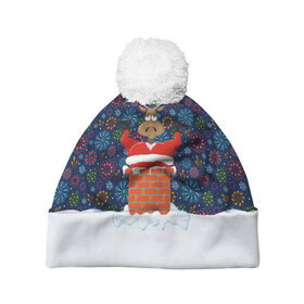 Шапка 3D c помпоном с принтом Санта в Трубе , 100% полиэстер | универсальный размер, печать по всей поверхности изделия | christmas | merry christmas | дед мороз | ёлка | зима | мороз | новый год | подарок | праздник | рождество | с новым годом | санта клаус | снегурочка | снежинки