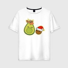 Женская футболка хлопок Oversize с принтом Авокадо встречают год Быка , 100% хлопок | свободный крой, круглый ворот, спущенный рукав, длина до линии бедер
 | 2021 | авокадо | авокадо бык | авокадо дед мороз | авокадо мама и малыш | авокадо новогодний | авокадо новый год | авокадо семья | бык костюм | год быка | год быка авокадо | дед мороз