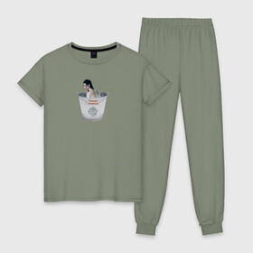 Женская пижама хлопок с принтом Лань Чжань в ведерке , 100% хлопок | брюки и футболка прямого кроя, без карманов, на брюках мягкая резинка на поясе и по низу штанин | ванцзи | ведро | гусу | магистр дьявольского культа | неукротимый | юмор
