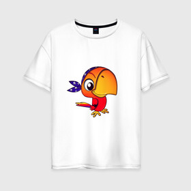 Женская футболка хлопок Oversize с принтом Попугайчик , 100% хлопок | свободный крой, круглый ворот, спущенный рукав, длина до линии бедер
 | 