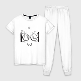 Женская пижама хлопок с принтом Absurd 2 , 100% хлопок | брюки и футболка прямого кроя, без карманов, на брюках мягкая резинка на поясе и по низу штанин | абстрактный | геометрия | круги | лицо | очки | песочные часы | черно белый