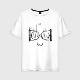 Женская футболка хлопок Oversize с принтом Absurd 2 , 100% хлопок | свободный крой, круглый ворот, спущенный рукав, длина до линии бедер
 | абстрактный | геометрия | круги | лицо | очки | песочные часы | черно белый