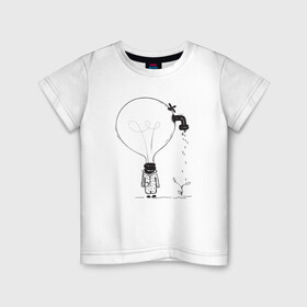 Детская футболка хлопок с принтом Absurd 4 , 100% хлопок | круглый вырез горловины, полуприлегающий силуэт, длина до линии бедер | абстрактный | вода | голова | идея | иллюстрация | лампочка | мысли | растение | рисунок | росток | человечек | черно белый