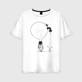 Женская футболка хлопок Oversize с принтом Absurd 4 , 100% хлопок | свободный крой, круглый ворот, спущенный рукав, длина до линии бедер
 | абстрактный | вода | голова | идея | иллюстрация | лампочка | мысли | растение | рисунок | росток | человечек | черно белый