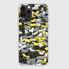 Чехол для iPhone 12 Pro Max с принтом Желто-Серые Быки , Силикон |  | 2021 | illuminating | pantone | ultimate grey | yellow | безупречный серый | бык | корова | новогодний | новый год | освещающий | паттерн | снег | снежинки