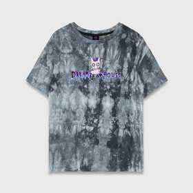 Женская футболка хлопок Oversize с принтом Даня Милохин DREAMTEAM HOUSE , 100% хлопок | свободный крой, круглый ворот, спущенный рукав, длина до линии бедер
 | dreamteam | dreamteamhouse | tiktok | блогер | дримтим | тикток