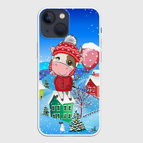 Чехол для iPhone 13 mini с принтом Милый бык с шариком ,  |  | 2021 | 7 января | bull | newyear | santa | бык | быки | бычок | год быка | дед мороз | корова | новогодние каникулы | новогодние праздники | новый 2021 | новый год | новый год 2021 | рождество | сани | санта | санта клаус