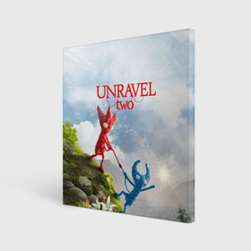 Холст квадратный с принтом Unravel Two (Z) , 100% ПВХ |  | coldwood interactive | unravel | unravel two | головоломка | красная пряжа | распутать | семейная игра | ярни