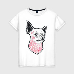 Женская футболка хлопок с принтом Собака матрос , 100% хлопок | прямой крой, круглый вырез горловины, длина до линии бедер, слегка спущенное плечо | диамант | матрос | маяк | молния | пирсинг | собака | тату
