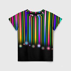 Детская футболка 3D с принтом Градиентный звездопад , 100% гипоаллергенный полиэфир | прямой крой, круглый вырез горловины, длина до линии бедер, чуть спущенное плечо, ткань немного тянется | Тематика изображения на принте: градиент | звезда | ленты | полоски | праздник | радость | салют | фейерверк