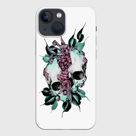 Чехол для iPhone 13 mini с принтом Череп с японскими цветами ,  |  | flowers | japan | jdm | skull and flowers | рок | рок мерч | с черепом | цветок с черепом | череп | череп и цветы | япония | японское