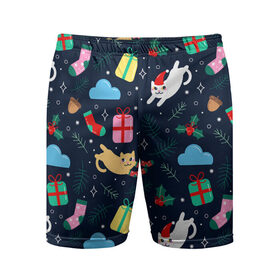 Мужские шорты спортивные с принтом Новогодние Кисы в Носочках! ,  |  | Тематика изображения на принте: 