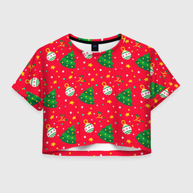 Женская футболка Crop-top 3D с принтом Ёлочки! , 100% полиэстер | круглая горловина, длина футболки до линии талии, рукава с отворотами | 2020 | 2021 | christmas | new year | бык | год быка | дед мороз | елка | зима | новый год | паттерн | подарки | подарок | праздник | рождество | с новым годом | санта | свитер | снег | снежинки