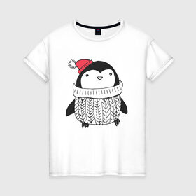 Женская футболка хлопок с принтом Милый пингвин , 100% хлопок | прямой крой, круглый вырез горловины, длина до линии бедер, слегка спущенное плечо | 