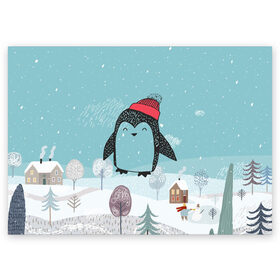 Поздравительная открытка с принтом Милый пингвин , 100% бумага | плотность бумаги 280 г/м2, матовая, на обратной стороне линовка и место для марки
 | 2021 | 7 января | bull | newyear | santa | бык | быки | бычок | год быка | дед мороз | корова | новогодние каникулы | новогодние праздники | новый 2021 | новый год | новый год 2021 | рождество | сани | санта | санта клаус