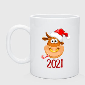 Кружка с принтом Веселый бык 2021 , керамика | объем — 330 мл, диаметр — 80 мм. Принт наносится на бока кружки, можно сделать два разных изображения | 2021 | 7 января | bull | newyear | santa | бык | быки | бычок | год быка | дед мороз | корова | новогодние каникулы | новогодние праздники | новый 2021 | новый год | новый год 2021 | рождество | сани | санта | санта клаус