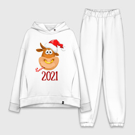 Женский костюм хлопок Oversize с принтом Веселый бык 2021 ,  |  | 2021 | 7 января | bull | newyear | santa | бык | быки | бычок | год быка | дед мороз | корова | новогодние каникулы | новогодние праздники | новый 2021 | новый год | новый год 2021 | рождество | сани | санта | санта клаус