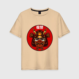 Женская футболка хлопок Oversize с принтом Samurai , 100% хлопок | свободный крой, круглый ворот, спущенный рукав, длина до линии бедер
 | art | japan | pop art | samurai | yakudza | арт | поп арт | самурай | якудза | япония | японский стиль