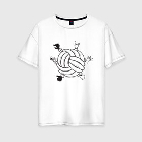 Женская футболка хлопок Oversize с принтом Absurd 6 , 100% хлопок | свободный крой, круглый ворот, спущенный рукав, длина до линии бедер
 | графика | иллюстрация | клубок | круг | ладони | мяч | рисунок | руки | черно белый | шар