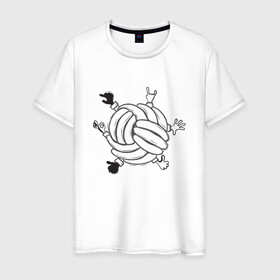 Мужская футболка хлопок с принтом Absurd 6 , 100% хлопок | прямой крой, круглый вырез горловины, длина до линии бедер, слегка спущенное плечо. | графика | иллюстрация | клубок | круг | ладони | мяч | рисунок | руки | черно белый | шар