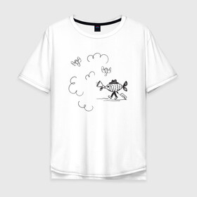 Мужская футболка хлопок Oversize с принтом Absurd 8 , 100% хлопок | свободный крой, круглый ворот, “спинка” длиннее передней части | графика | звук | иллюстрация | облака | рисунок | рупор | рыба | ушки | черно белый | шляпа | юмор
