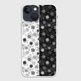 Чехол для iPhone 13 mini с принтом Чёрно Белые Снежинки ,  |  | merry christmas | дед мороз | ёлка | зима | мороз | новый год | подарок | праздник | рождество | с новым годом | санта клаус | снег | снеговик | снегурочка | снежинки | снежные узоры | узоры