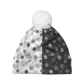 Шапка 3D c помпоном с принтом Чёрно-Белые Снежинки , 100% полиэстер | универсальный размер, печать по всей поверхности изделия | merry christmas | дед мороз | ёлка | зима | мороз | новый год | подарок | праздник | рождество | с новым годом | санта клаус | снег | снеговик | снегурочка | снежинки | снежные узоры | узоры