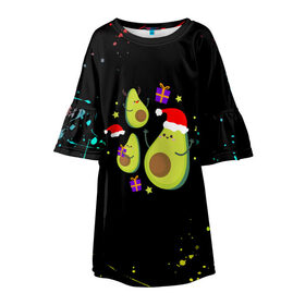 Детское платье 3D с принтом Новогодние Авокадо , 100% полиэстер | прямой силуэт, чуть расширенный к низу. Круглая горловина, на рукавах — воланы | авокадо | веган | еда блогеров | мемы | минимализм | прикольные картинки | прикольные надписи | растение | смешное авокадо | фрукт