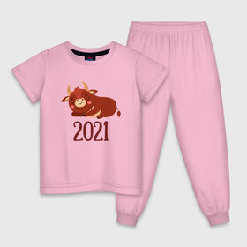 Детская пижама хлопок с принтом Год быка 2021 , 100% хлопок |  брюки и футболка прямого кроя, без карманов, на брюках мягкая резинка на поясе и по низу штанин
 | 