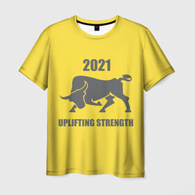 Мужская футболка 3D с принтом Цвет года 2021 , 100% полиэфир | прямой крой, круглый вырез горловины, длина до линии бедер | bull | new year | pantone | power | symbol | бык | мощь | новый год | сила | символ | энергия
