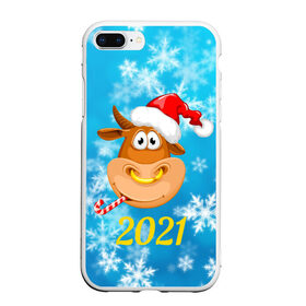 Чехол для iPhone 7Plus/8 Plus матовый с принтом Год быка 2021 , Силикон | Область печати: задняя сторона чехла, без боковых панелей | 2021 | 7 января | bull | newyear | santa | бык | быки | бычок | год быка | дед мороз | корова | новогодние каникулы | новогодние праздники | новый 2021 | новый год | новый год 2021 | рождество | сани | санта | санта клаус