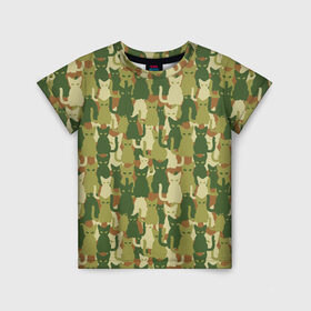 Детская футболка 3D с принтом Камуфляж из котов , 100% гипоаллергенный полиэфир | прямой крой, круглый вырез горловины, длина до линии бедер, чуть спущенное плечо, ткань немного тянется | Тематика изображения на принте: 23 февраля | армия | военная | зелень | камуфляж | листья | маскировка | паттерн | солдат | текстуры