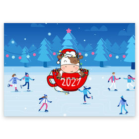 Поздравительная открытка с принтом бык в кружке 2021 , 100% бумага | плотность бумаги 280 г/м2, матовая, на обратной стороне линовка и место для марки
 | 2021 | 7 января | bull | newyear | santa | бык | быки | бычок | год быка | дед мороз | корова | новогодние каникулы | новогодние праздники | новый 2021 | новый год | новый год 2021 | рождество | сани | санта | санта клаус