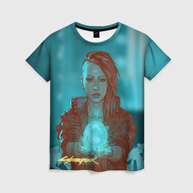 Женская футболка 3D с принтом Cyberpunk 2077 V , 100% полиэфир ( синтетическое хлопкоподобное полотно) | прямой крой, круглый вырез горловины, длина до линии бедер | ceberpunk | v | андроид | герой | главный | земля | киберпанк | киборг | персонаж | планета