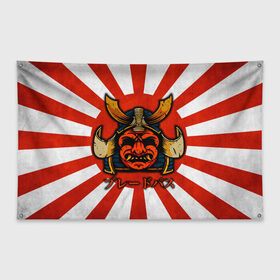 Флаг-баннер с принтом Sun samurai , 100% полиэстер | размер 67 х 109 см, плотность ткани — 95 г/м2; по краям флага есть четыре люверса для крепления | demon | japan | mask | samurai | sun | демон | иероглиф | маска | ниндзя | самурай | солнце | япония | японское солнце