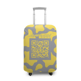Чехол для чемодана 3D с принтом CyberCow 2021 , 86% полиэфир, 14% спандекс | двустороннее нанесение принта, прорези для ручек и колес | Тематика изображения на принте: cyberpunk | cyberrussia | illuminating | pantone | qr code | ultimate grey | безупречный | бык | желтый | киберкорова | корова | новый год | освещающий | пятна | серый