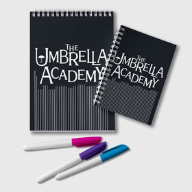 Блокнот с принтом Umbrella Academy , 100% бумага | 48 листов, плотность листов — 60 г/м2, плотность картонной обложки — 250 г/м2. Листы скреплены удобной пружинной спиралью. Цвет линий — светло-серый
 | 5 | academy umbrella | cha cha | diego | hazel | klaus | vanya | академия амбрелла | ваня харгривз | диего | пятый | харгривз | хейзел | хейзел и чача | чача