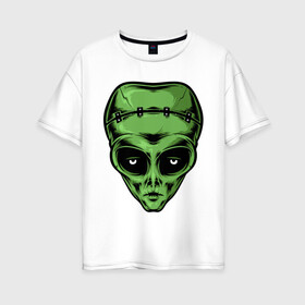 Женская футболка хлопок Oversize с принтом Alien Frankenstein , 100% хлопок | свободный крой, круглый ворот, спущенный рукав, длина до линии бедер
 | alien | frankenstein | monster | zombie | зомби | инопланетянин | монстр | нло | пришелец | франкенштейн | чудовище