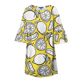 Детское платье 3D с принтом Illuminating Lemon , 100% полиэстер | прямой силуэт, чуть расширенный к низу. Круглая горловина, на рукавах — воланы | Тематика изображения на принте: 2021 | винтаж | лимоны | ретро | фрукты | цвет года