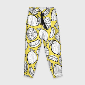 Детские брюки 3D с принтом Illuminating Lemon , 100% полиэстер | манжеты по низу, эластичный пояс регулируется шнурком, по бокам два кармана без застежек, внутренняя часть кармана из мелкой сетки | Тематика изображения на принте: 2021 | винтаж | лимоны | ретро | фрукты | цвет года