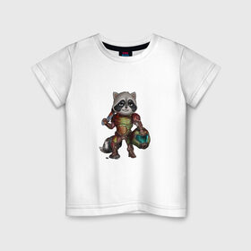 Детская футболка хлопок с принтом Думгай-енот , 100% хлопок | круглый вырез горловины, полуприлегающий силуэт, длина до линии бедер | Тематика изображения на принте: 